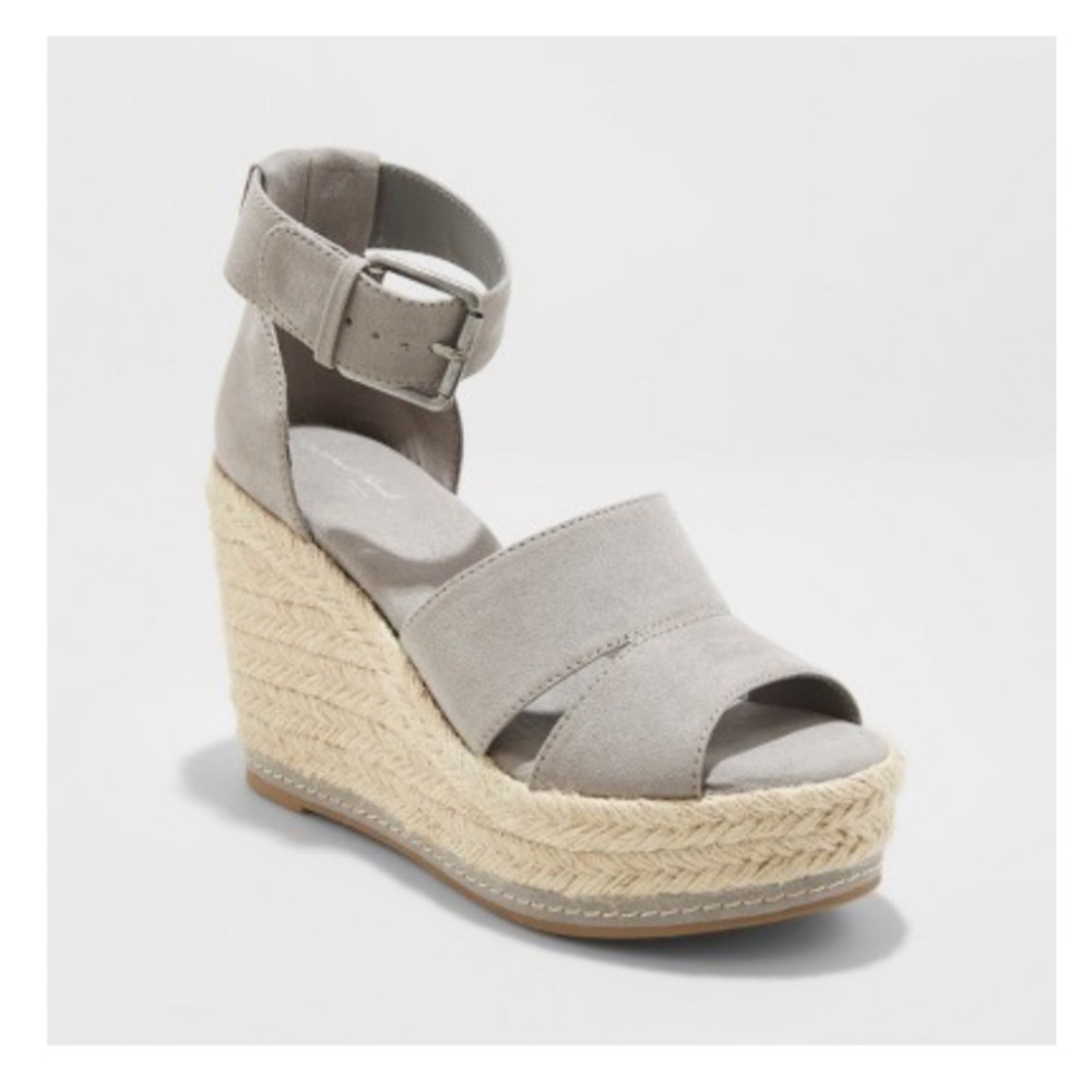 ✨universal thread women's caroline microsuede ankle strap gray espadrille wedge✨